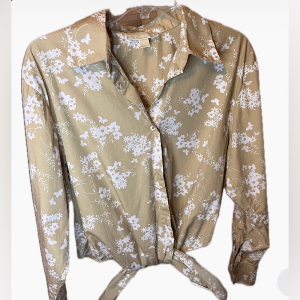 Michaels Kors Beige Floral Button Down Shirt